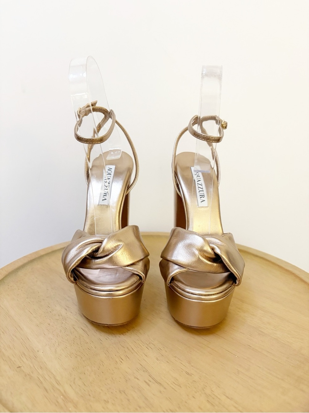 New Aquazzura Olie Plateau 140 Knotted Platform Heels - Picture 5 of 13